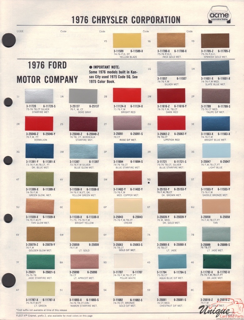 1976 Ford Paint Charts Acme